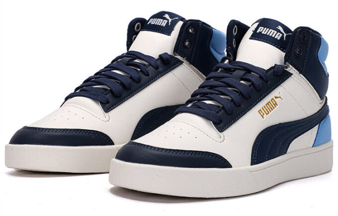 Chaussures de skate Shuffle Mid montantes unisexes bleues et blanches